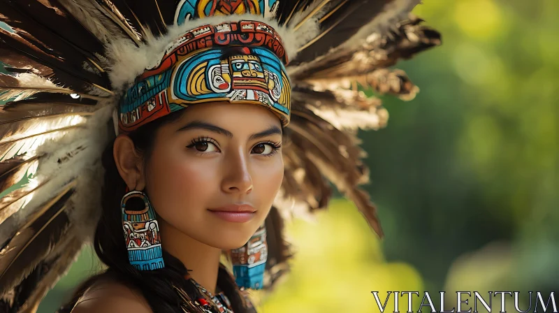 AI ART Woman in Traditional Feathered Headdress