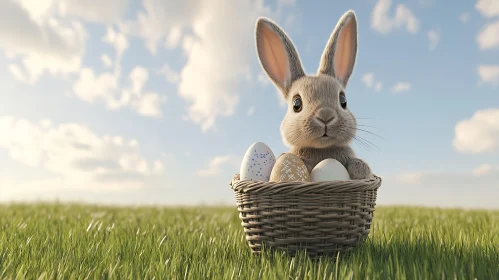 Whimsical Easter Bunny in a Basket