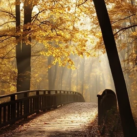 Autumnal Bridge in Forest