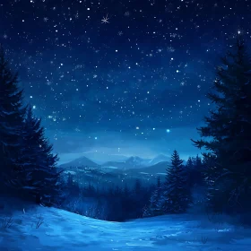 Peaceful Winter Evening with Twinkling Stars