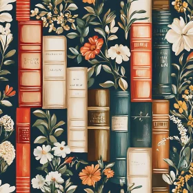 Vintage Books and Flowers Composition