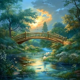 Picturesque River Crossing at Sunset
