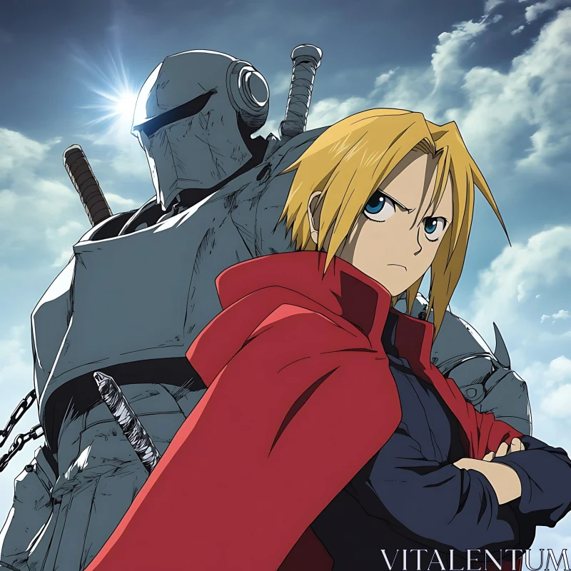 Blonde and Armored Figures in Anime Style AI Image