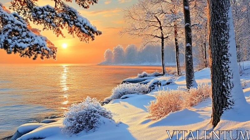 AI ART Breathtaking Sunset in Winter Wonderland