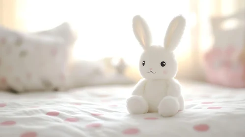 Fluffy Bunny on Polka Dot Bedding