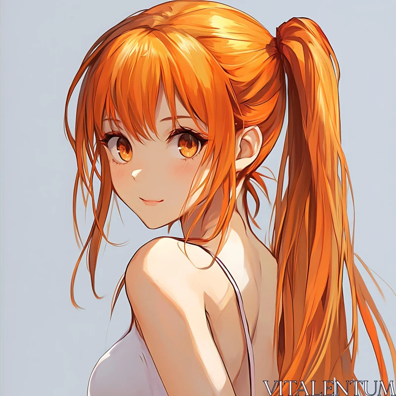 Anime Girl with Long Orange Ponytail AI Image