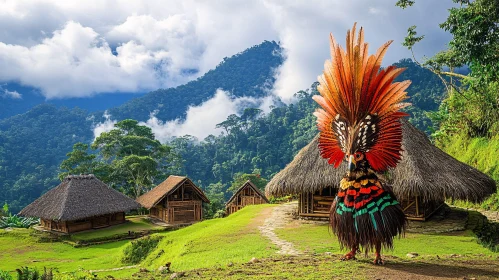 Colorful Bird near Traditional Houses