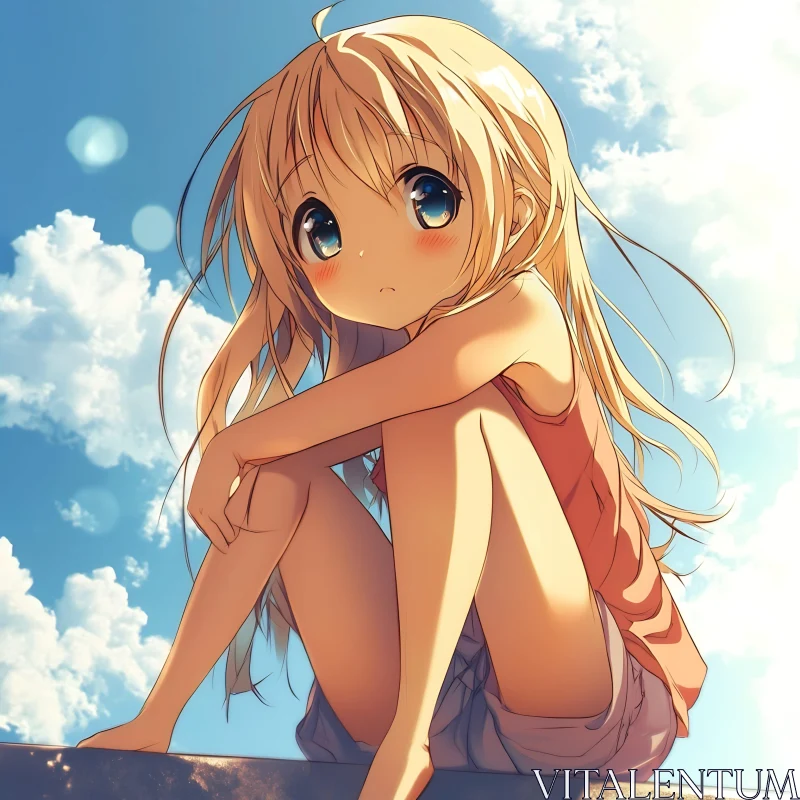 Contemplative Anime Girl in Summer Scene AI Image