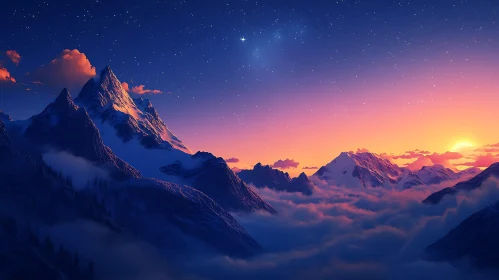 Snowy Mountains Under Starry Skies