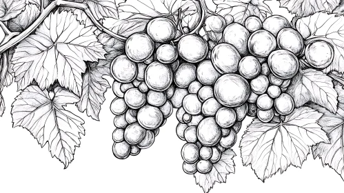 Detailed Grapevine Sketch in Black and White