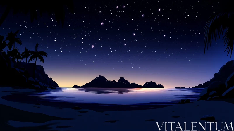 Peaceful Starry Night at the Beach AI Image