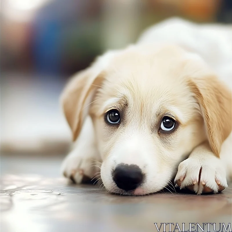 Cute Puppy Gazing with Innocent Eyes AI Image