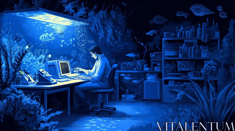 AI ART Aquatic Workspace: A Study in Blue