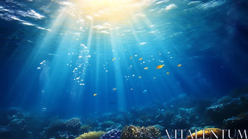 Underwater Sunlight and Marine Life AI Image