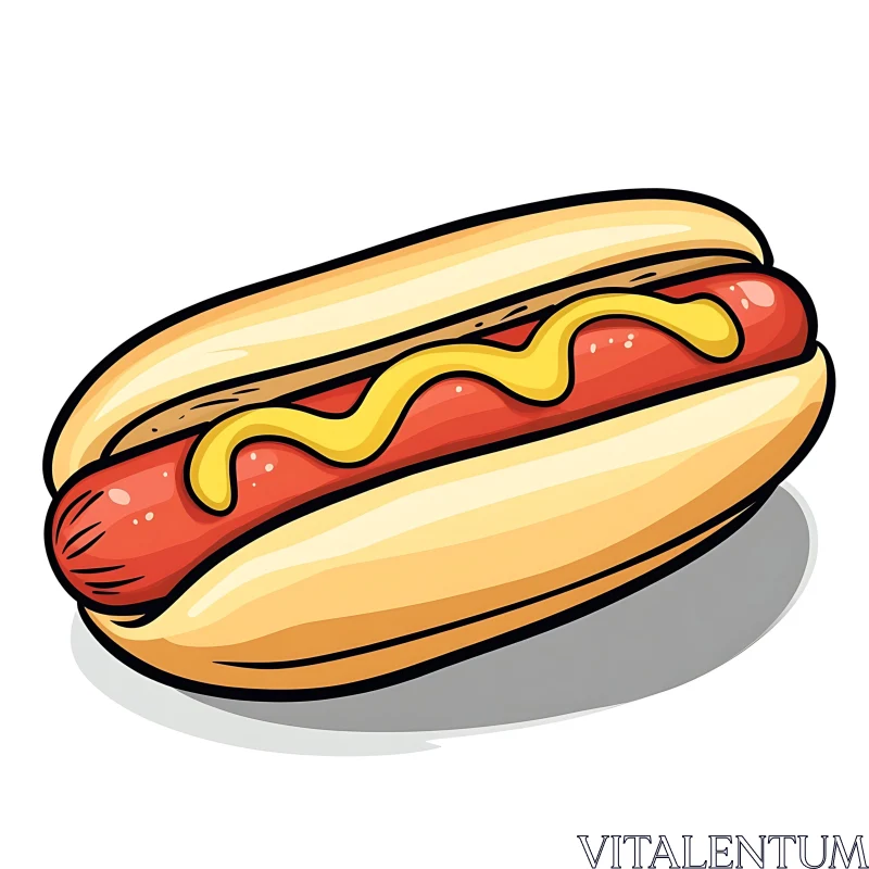 Hotdog with Mustard Cartoon Art AI Image