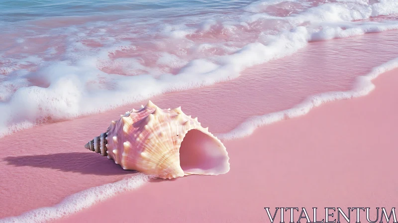 AI ART Coastal Serenity: Seashell and Pink Shoreline