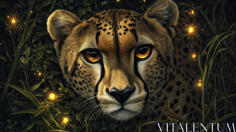 Golden-Eyed Cheetah Among Greenery AI Image