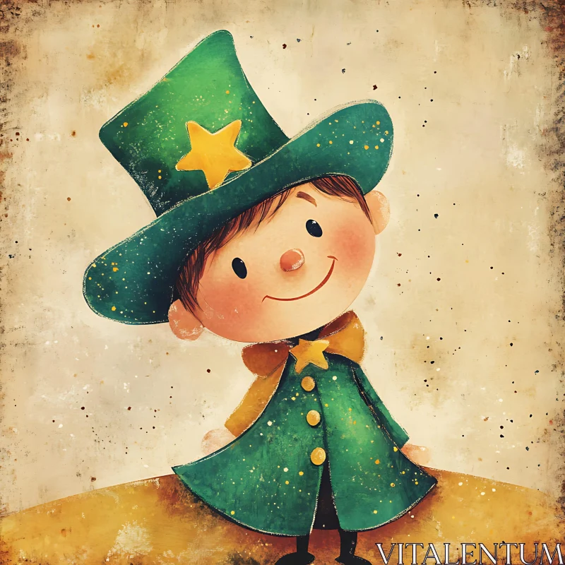 AI ART Cartoon Leprechaun Kid with Green Outfit