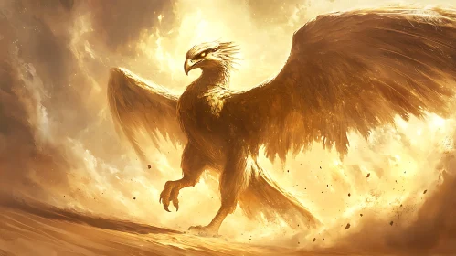 Golden Phoenix Spreading Wings Fantasy Art