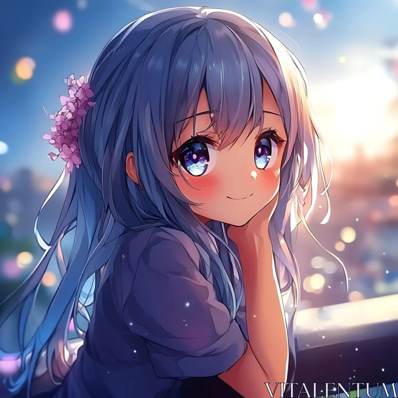 Anime Portrait of a Blue-Haired Girl AI Image