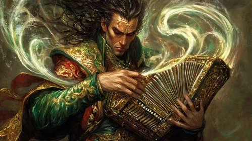 Magical Musician with Golden Instrument