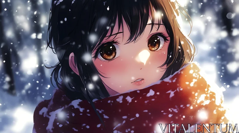 AI ART Enchanting Winter Anime Girl Illustration