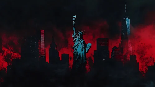 Statue of Liberty in a Red City