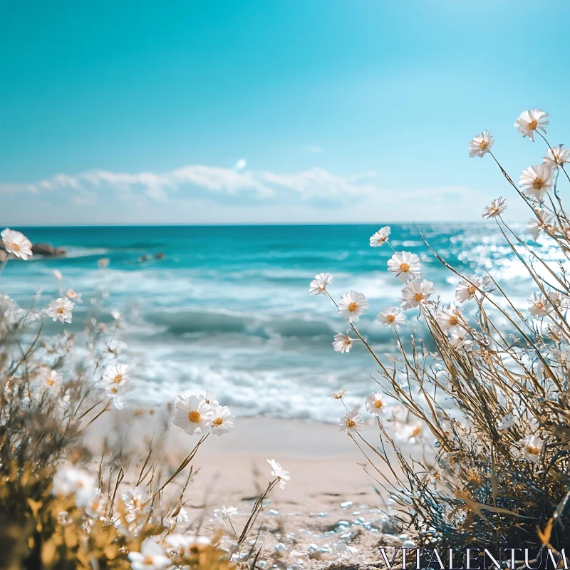 AI ART Coastal Daisies Serenity