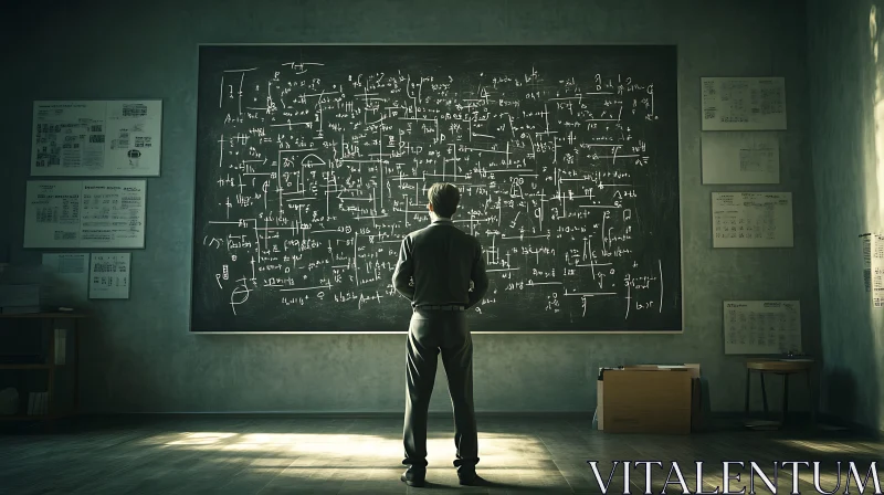 Chalkboard Equations and Standing Man AI Image