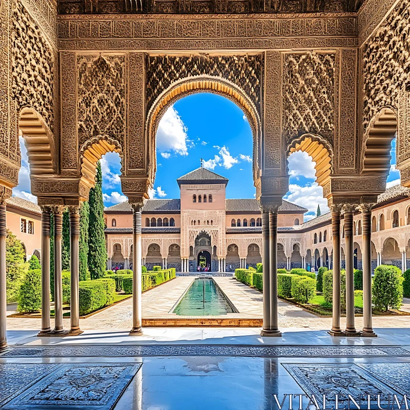 Historical Palace Courtyard with Carved Arches AI Image