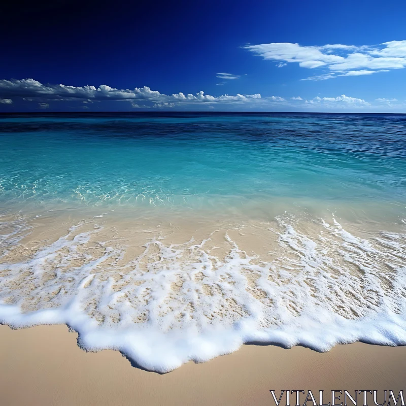 AI ART Seascape: Azure Ocean and Sandy Beach