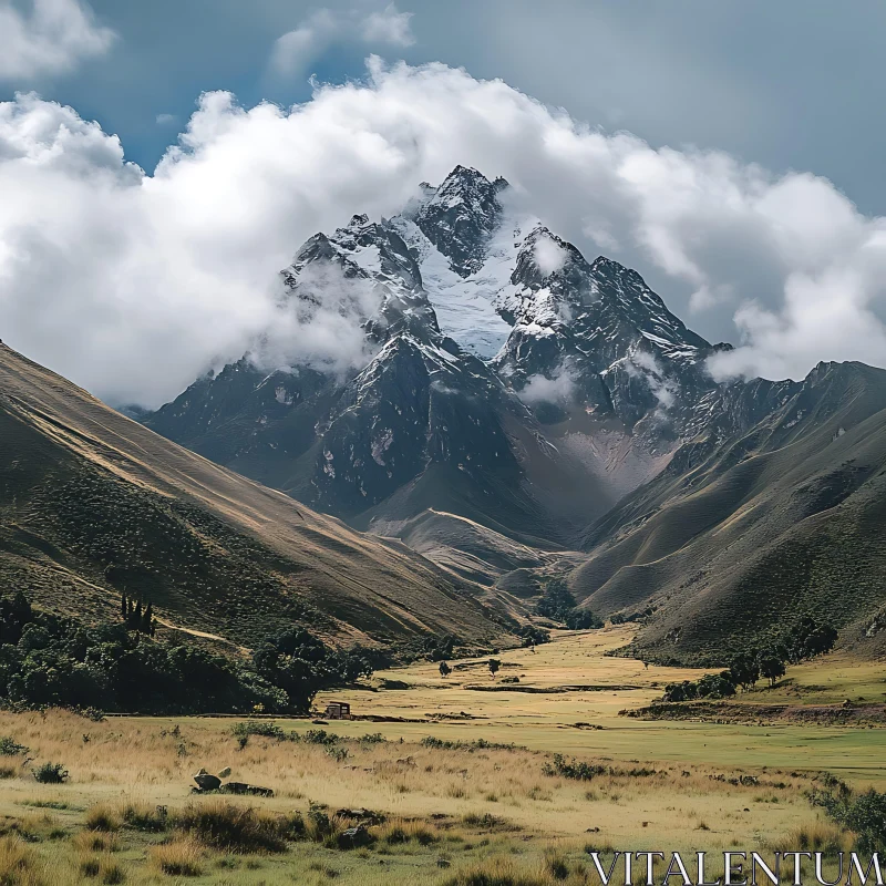 AI ART Cloud-Kissed Mountain Peak Valley View