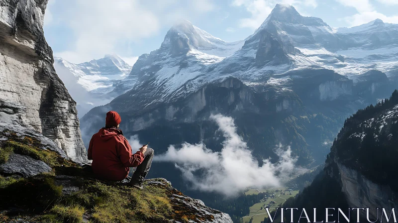 Contemplative Moment: Mountains and a Cliff AI Image