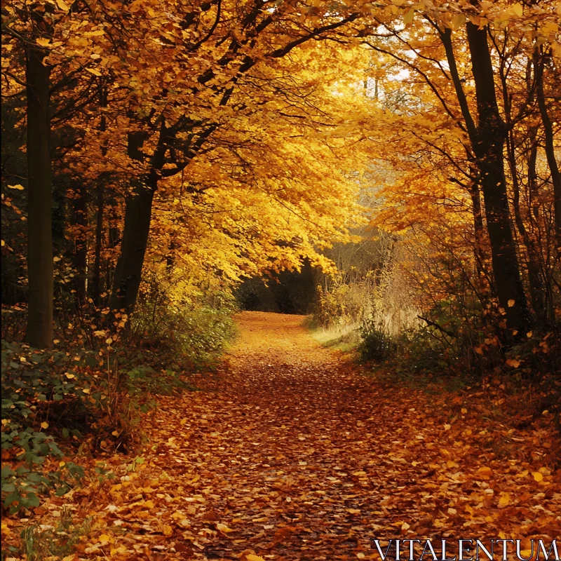 AI ART Golden Autumn Path in the Woods