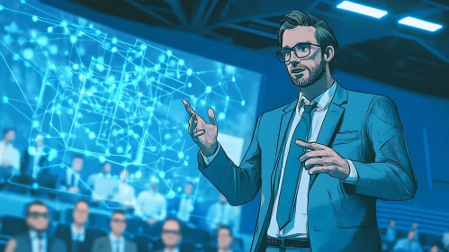 Man Presenting Digital Network Concept