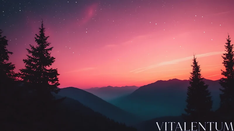 AI ART Mountain Sunset With Pink Sky