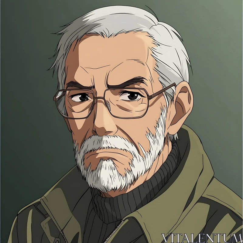 AI ART Anime Elderly Man with Thoughtful Expression