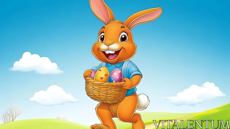 Cartoon Bunny with Easter Basket AI Image