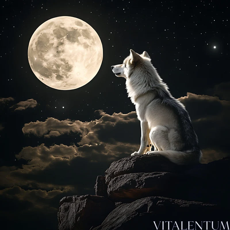 Lone Wolf Under Moonlight AI Image