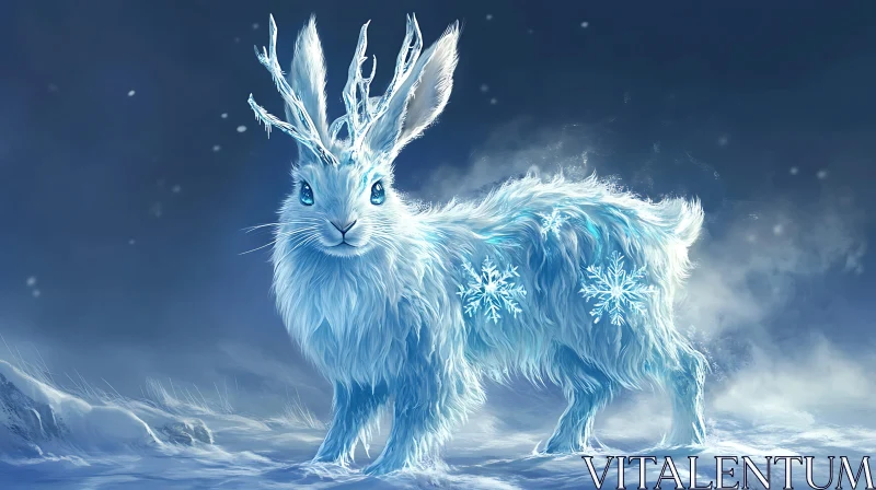 Snowflake Rabbit in Winter Landscape AI Image