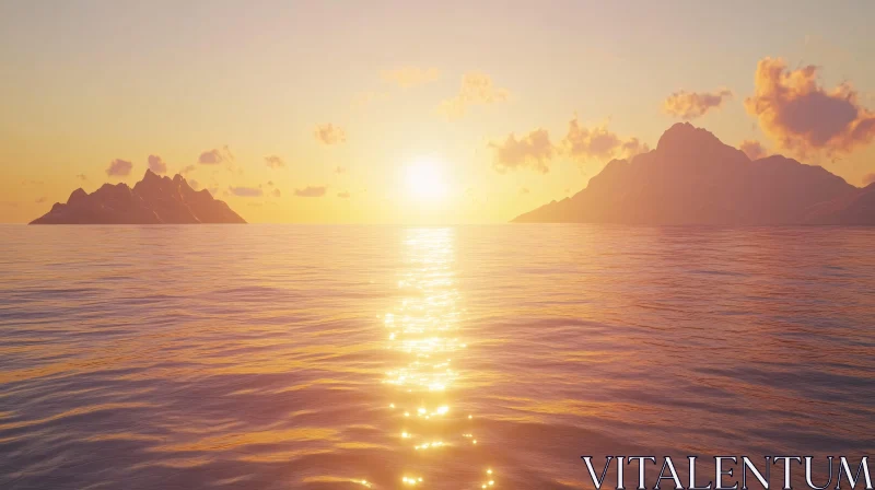 Calm Ocean Sunset With Islands AI Image