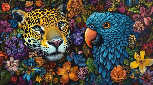 Jungle Duo: Jaguar and Parrot Portrait