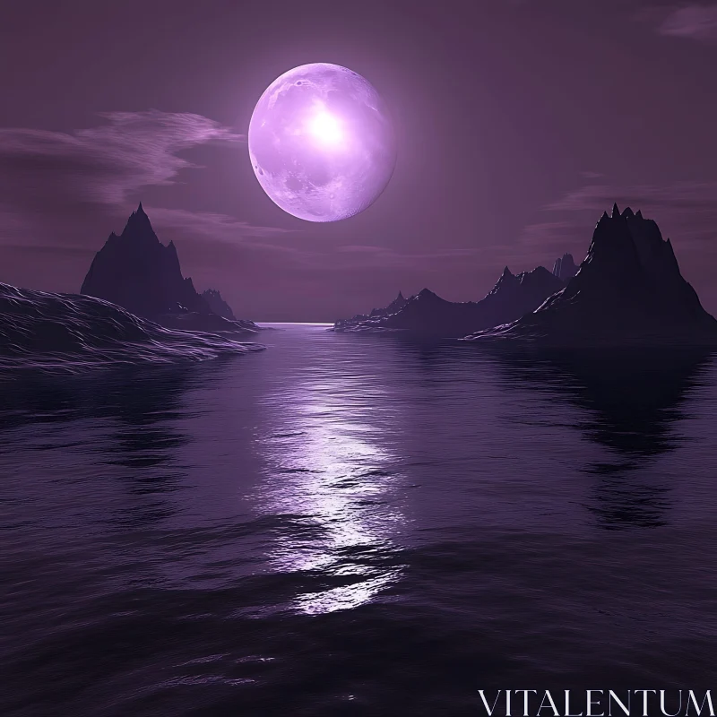 Monochromatic Purple Lunar Landscape AI Image