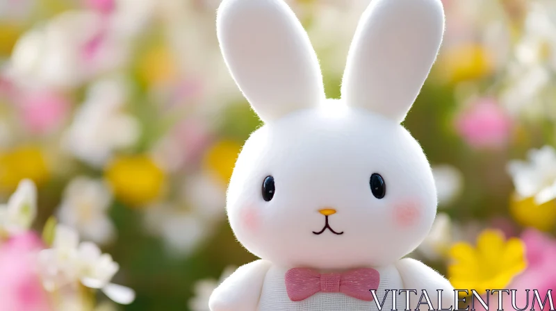 White Plush Bunny with Floral Backdrop AI Image