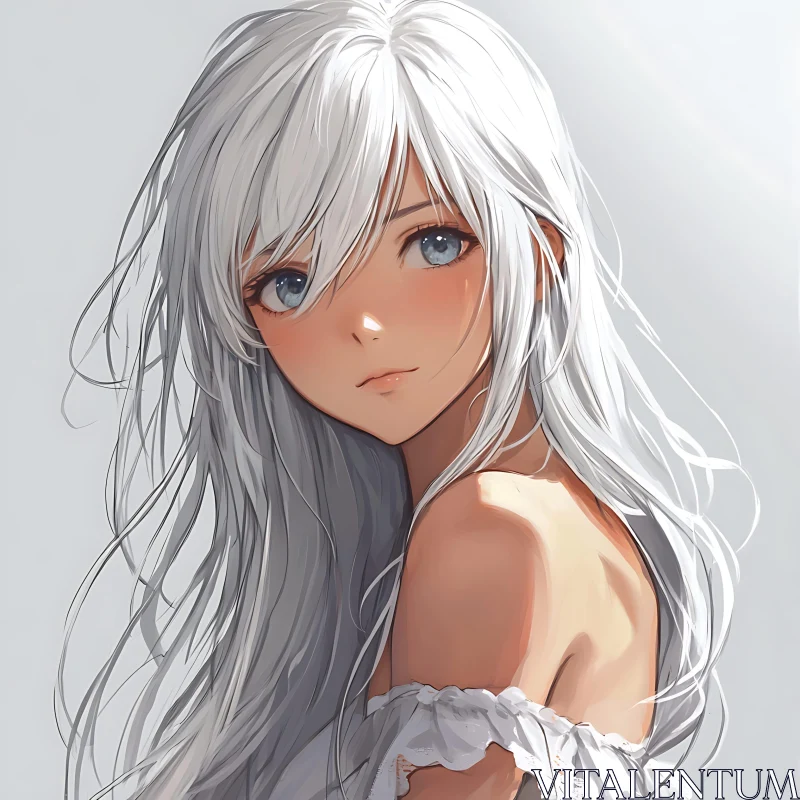 White-Haired Anime Girl Portrait AI Image