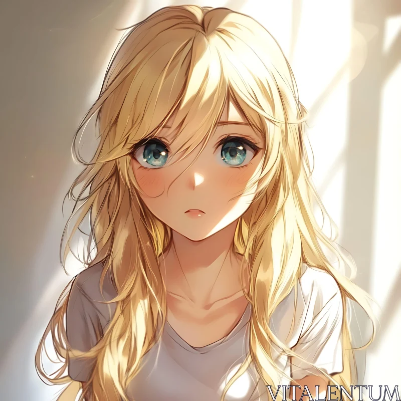 AI ART Anime Girl with Blonde Hair and Blue Eyes