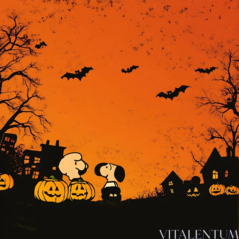 Halloween Cartoon Characters and Spooky Night AI Image