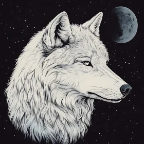 Lunar Wolf Illustration in Black and White