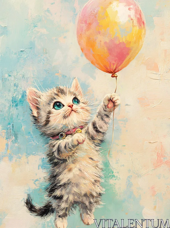 AI ART Cute Kitten with Balloon Art