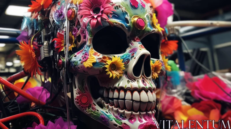AI ART Handmade Sugar Skull with Vibrant Flower Decoration